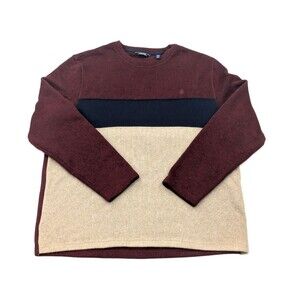 IZOD Men's Port Royale Classic Crewneck Colorblock Stripe Logo Sweater Size XL